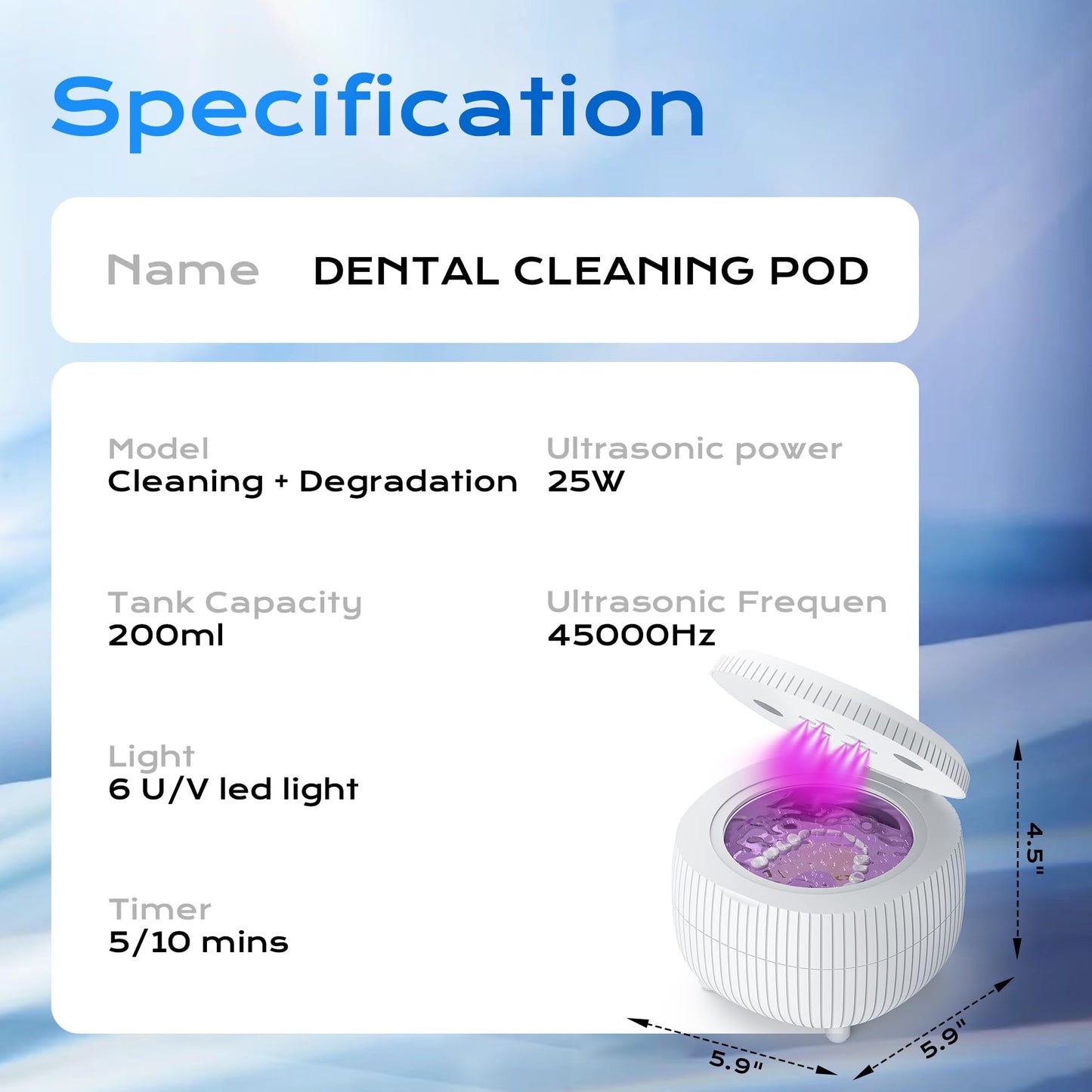 Ultrasonic Retainer Cleaner Machine – 45kHz 25W Portable 200ml for Dentures, Aligners, Mouth Guards & Jewelry