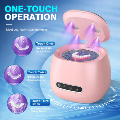 Rechargeable Ultrasonic Retainer Cleaner – 45kHz, 200ml, Portable Pink