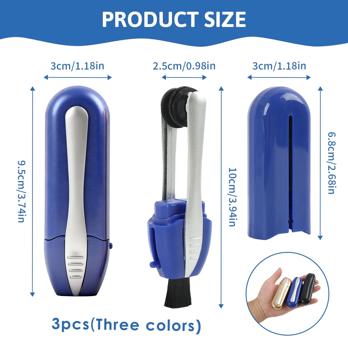 3-Pcs Portable Microfiber Eyeglass Cleaner – Compact Lens Cleaner with Carbon Microfiber Technology (Black, Blue & Gold)