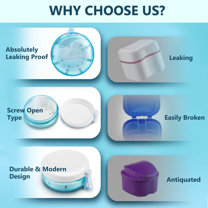 Leak-Proof Denture Case with Brush – Travel Retainer Box Set with Mirror