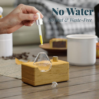 Glass Essential Oil Diffuser with Handmade Wood Base - Waterless, Portable & Rechargeable