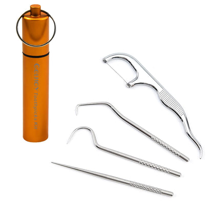 Portable Toothpicks Pocket Set - Stainless Steel Flossers, Travel Dental Kit