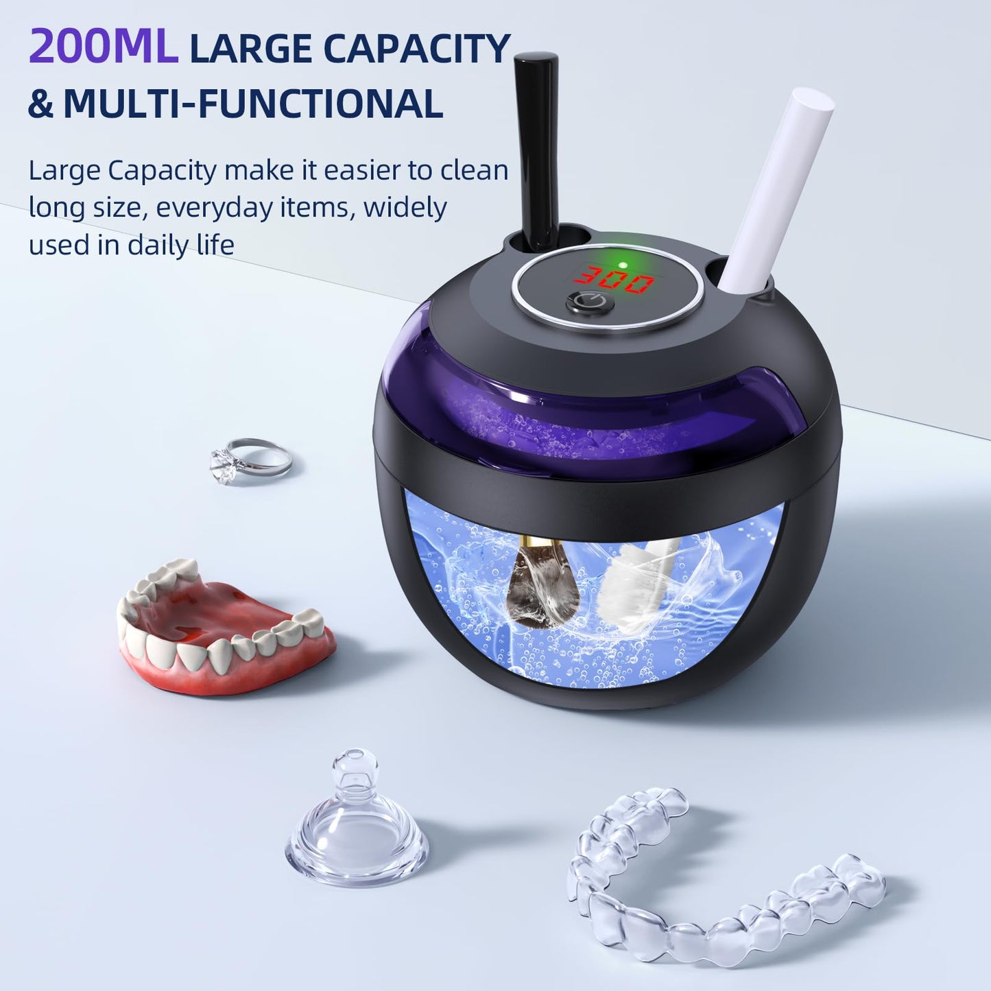 Ultrasonic Retainer Cleaner 200ml – 45kHz, 4 Modes for Dentures, Braces & Jewelry