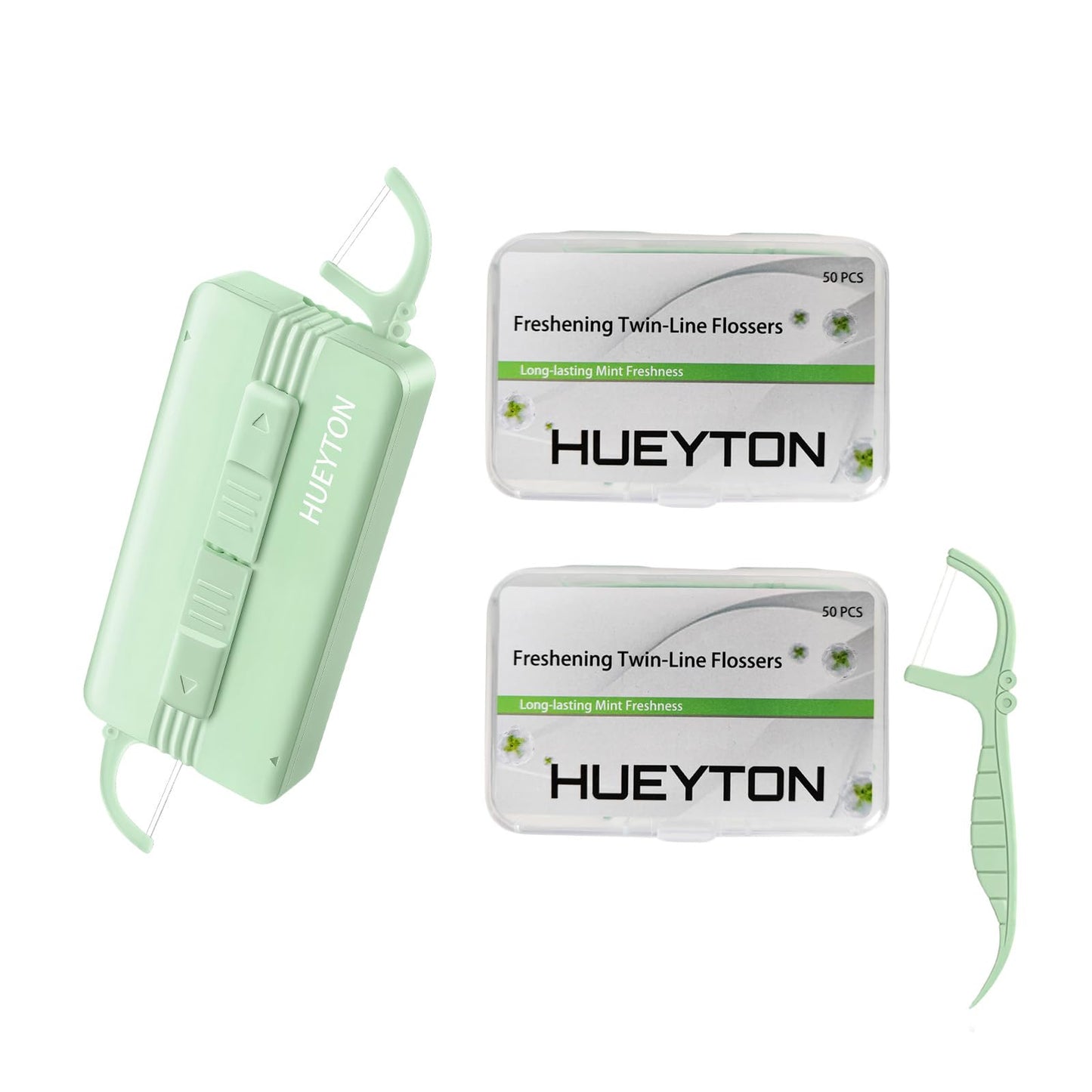 Portable Travel Dental Floss Case - Mint Green Reusable Dispenser with Mint Floss