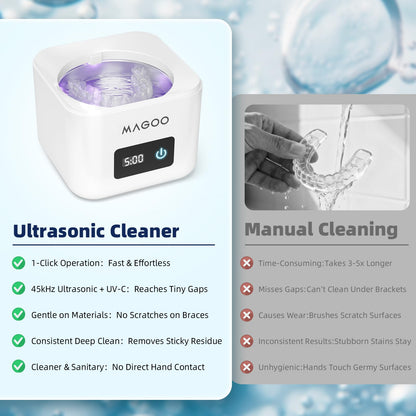 Ultrasonic Retainer Cleaner Machine 45kHz UV • 200ML • All-in-One Dental & Jewelry Cleaner