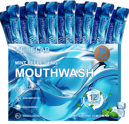 Portable Travel Mouthwash Packets – Alcohol & Fluoride-Free, 12-Hour Fresh Breath (Pack of 20)