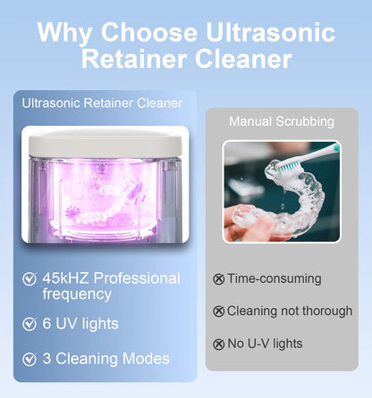 2025 Ultrasonic Retainer Cleaner Machine – 45kHz, UV Light, 3 Cleaning Modes, 200ML Capacity