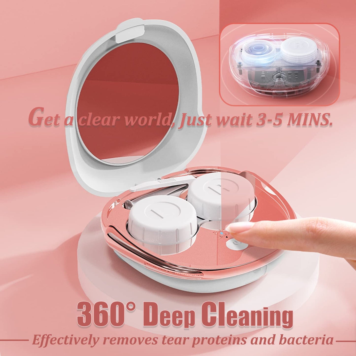 Portable Ultrasonic Contact Lens Cleaner with USB Charger & Soak Case Kit (White)