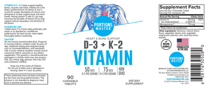 Portions Master Vitamin D3 + K2 5000 IU — Bone & Heart Health (60 Caps) • Non-GMO, Gluten-Free
