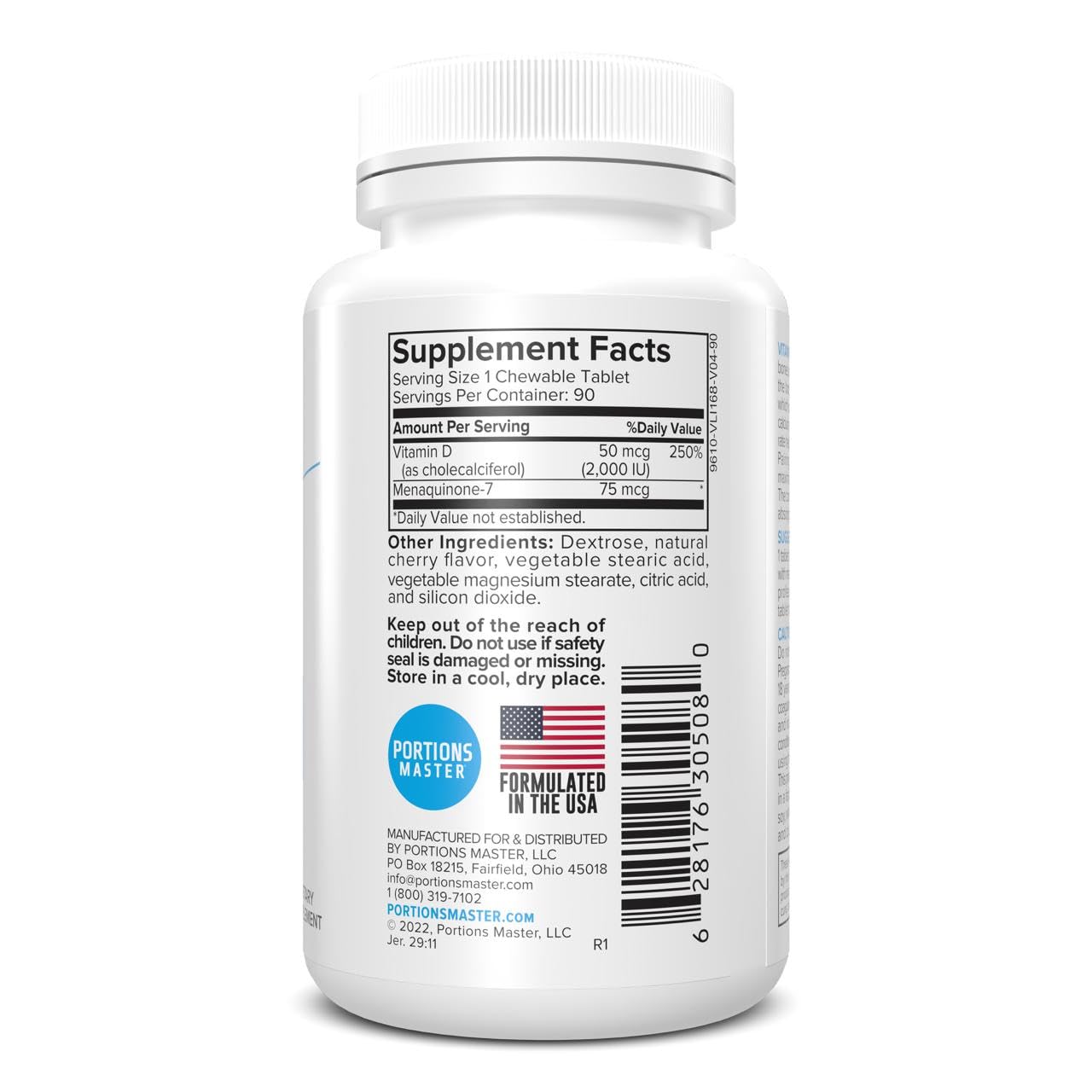 Portions Master Vitamin D3 + K2 5000 IU — Bone & Heart Health (60 Caps) • Non-GMO, Gluten-Free
