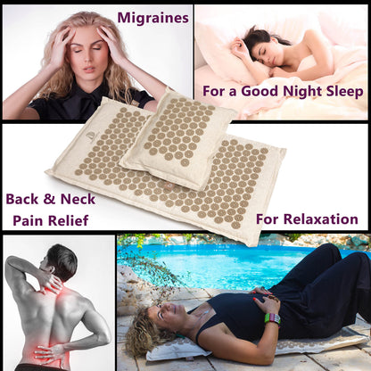 Acupressure Mat & Pillow Set – Back Pain Relief, Sleep Aid, Recovery (Natural Linen)