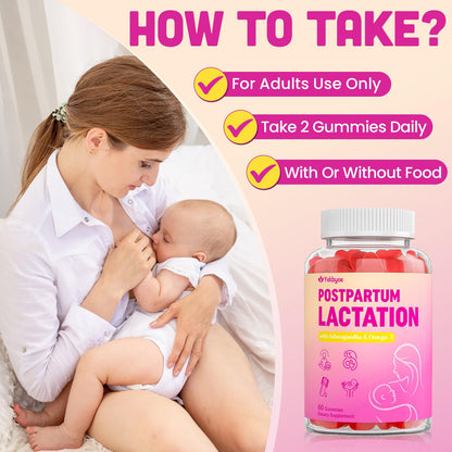 Lactation Gummies - Postpartum Support, Milk Thistle, Ashwagandha & Omega-3 | Sugar Free, Vegan, 60 Count