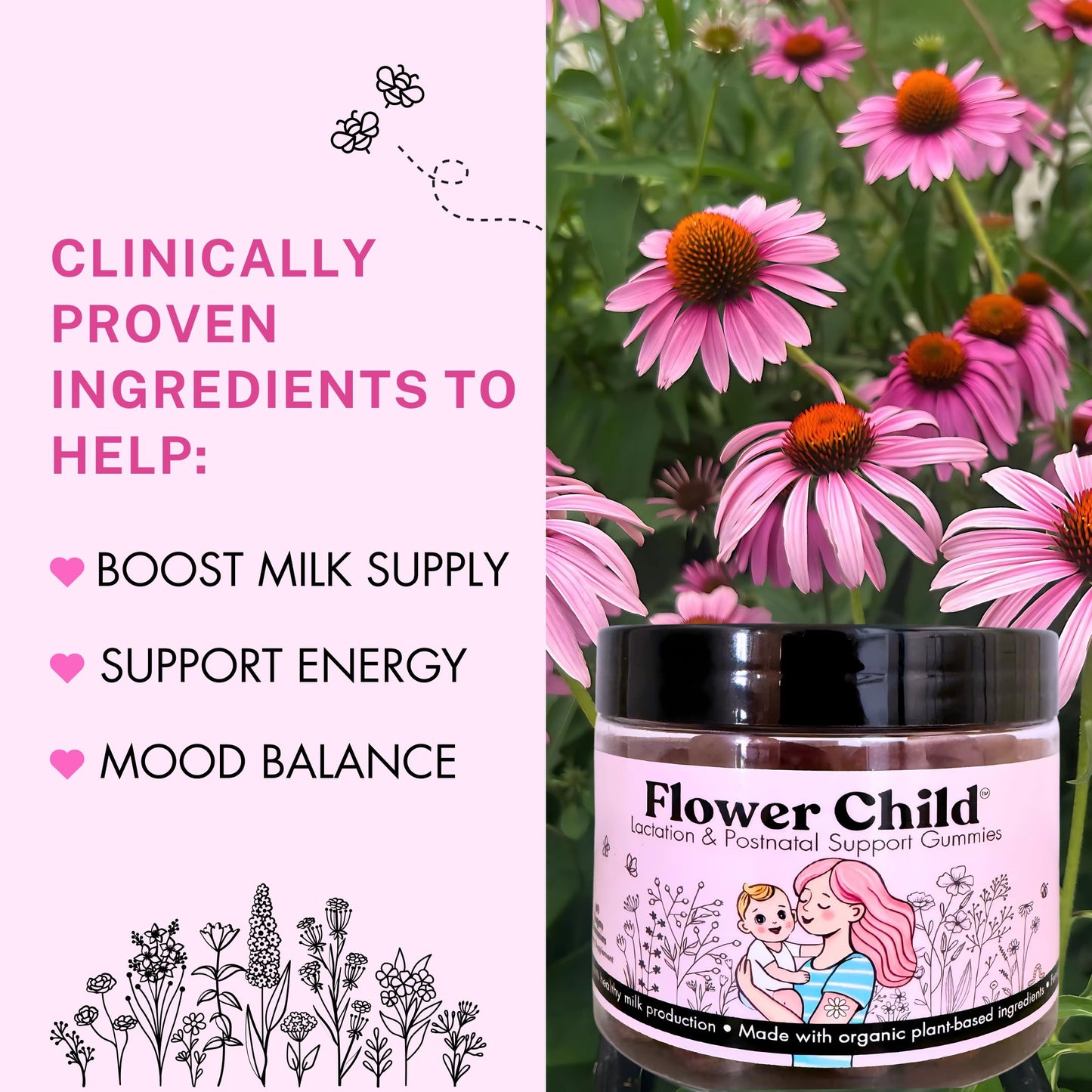 Flower Child Lactation Gummies for Milk Supply | Organic Moringa & DHA