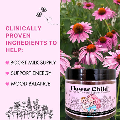 Flower Child Lactation Gummies for Milk Supply | Organic Moringa & DHA