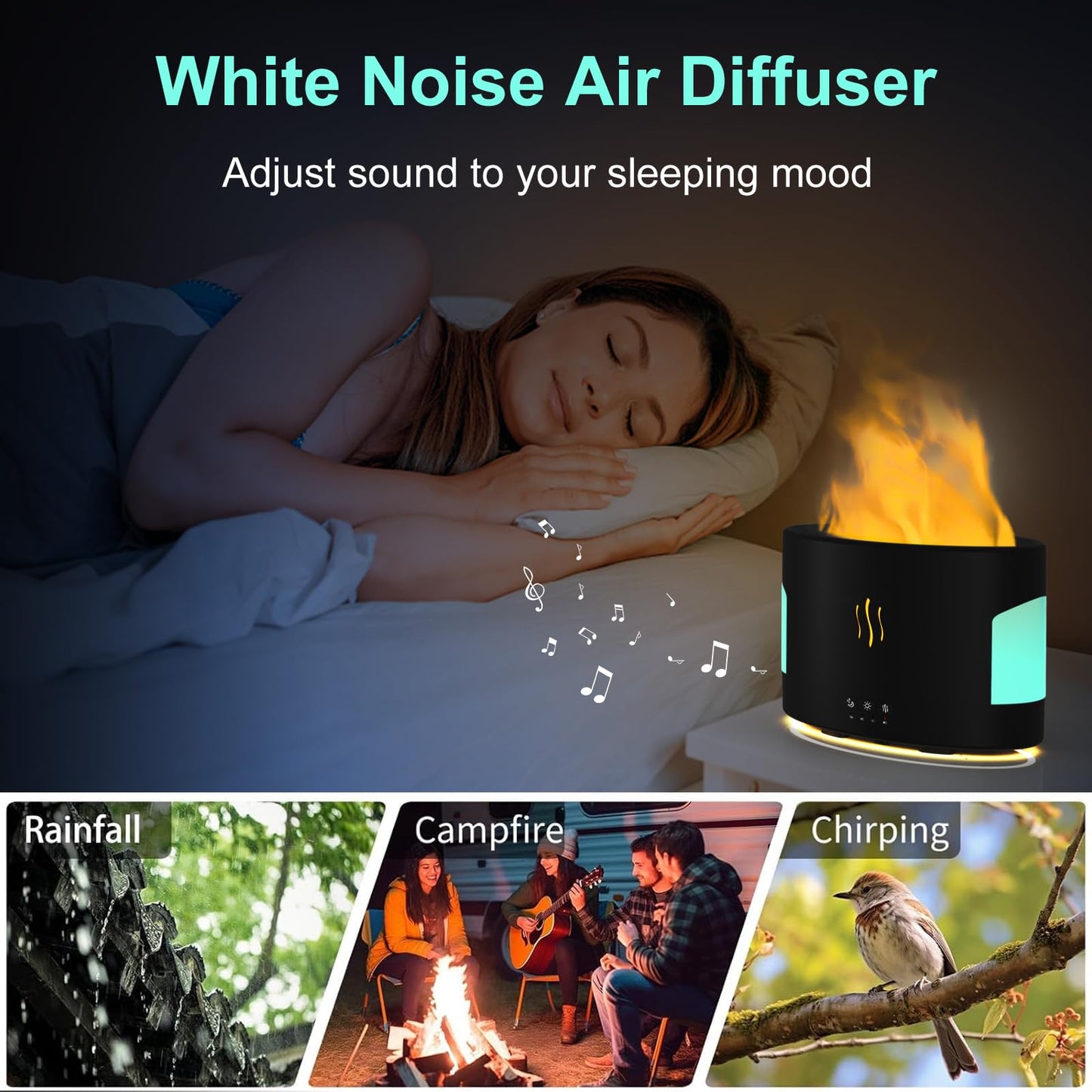 POSVIU 450ml Oil Diffuser with Bluetooth Speaker – Flame Humidifier for Home