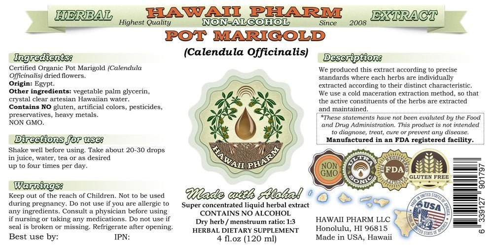 Pot Marigold Alcohol-Free Liquid Extract – Organic Calendula Officinalis Glycerite 2 fl oz | Hawaii Pharm