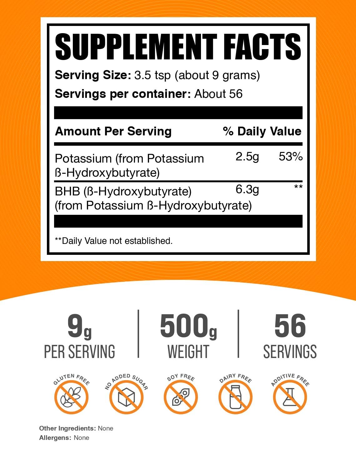 BulkSupplements Potassium BHB Powder – 9g Serving, 500g (1.1 lb) | Vegan & Gluten Free