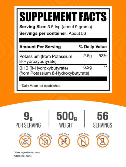 BulkSupplements Potassium BHB Powder – 9g Serving, 500g (1.1 lb) | Vegan & Gluten Free