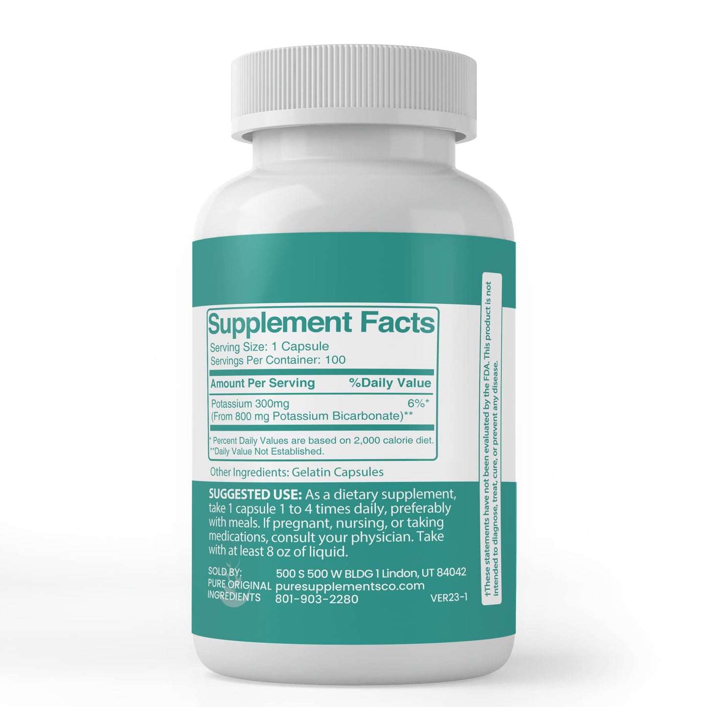 Potassium Bicarbonate Capsules – Pure Original Ingredients | 100 Capsules | Lab Verified