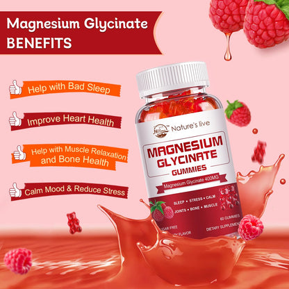 Magnesium Glycinate Gummies 400mg + L-Threonate 200mg – Potassium Magnesium Calm Mood & Sleep Gummies, 2 Pack, Raspberry