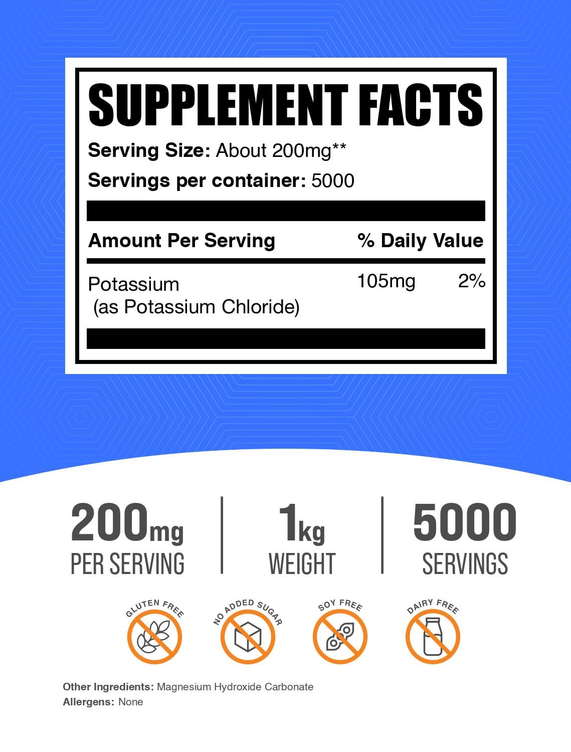 Potassium Chloride Powder - Salt Substitute (Gluten Free) 1kg | BulkSupplements