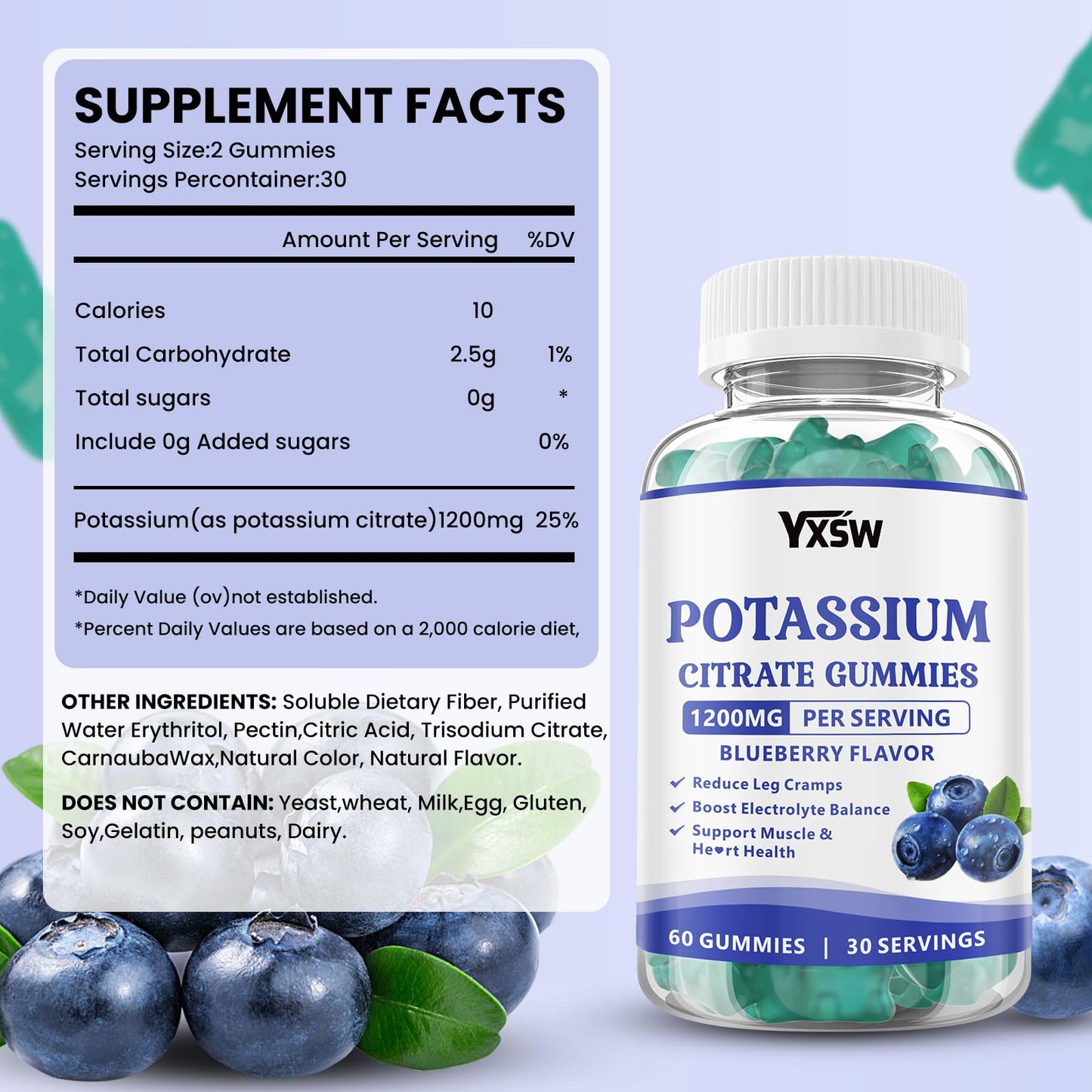 Potassium Citrate Gummies 1200mg – Sugar Free Blueberry 60 Count