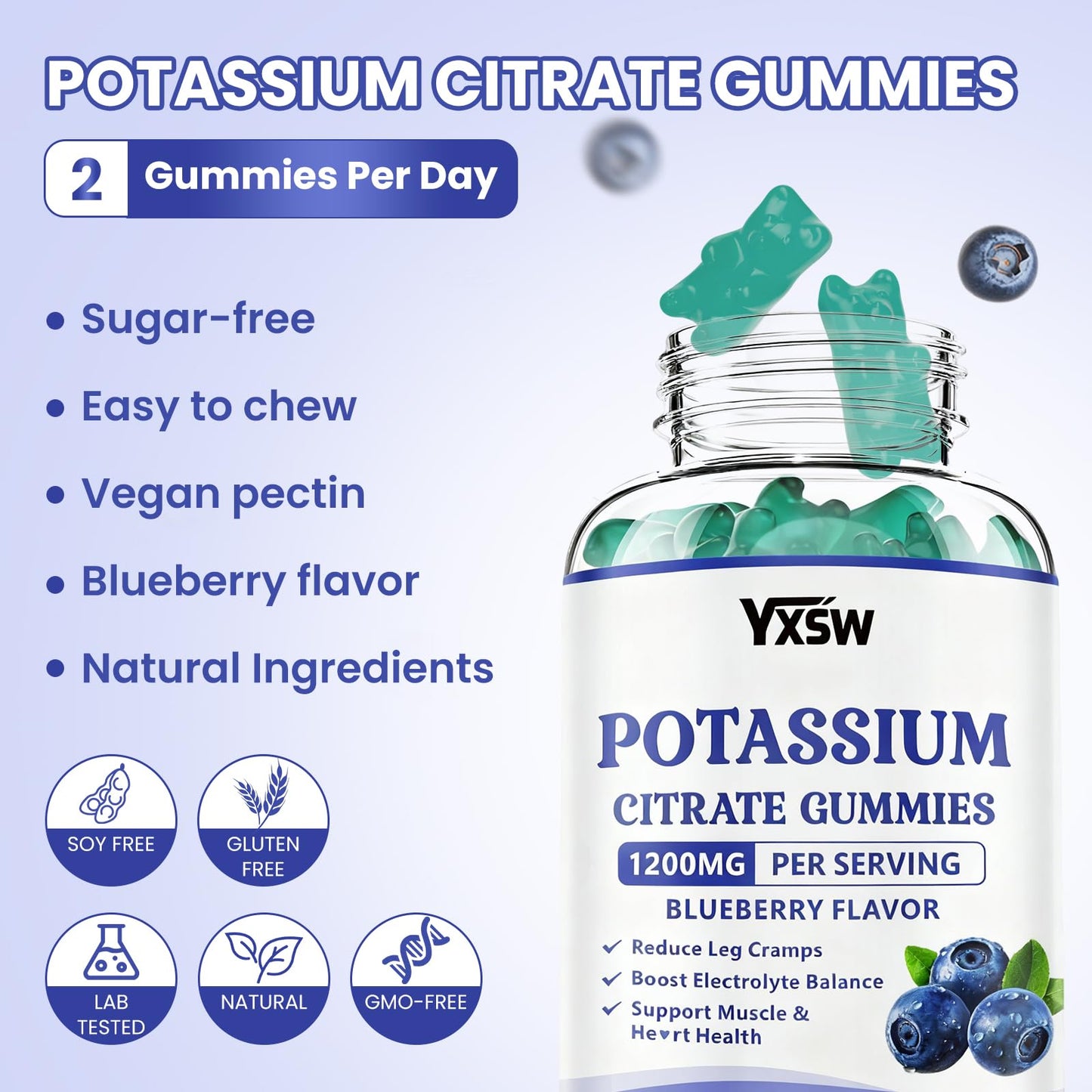 Potassium Citrate Gummies 1200mg – Sugar Free Blueberry 60 Count