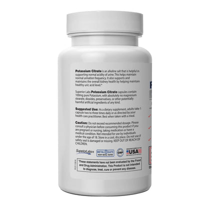 Superior Labs Potassium Citrate 100 mg Pure Non-GMO Electrolyte Mineral