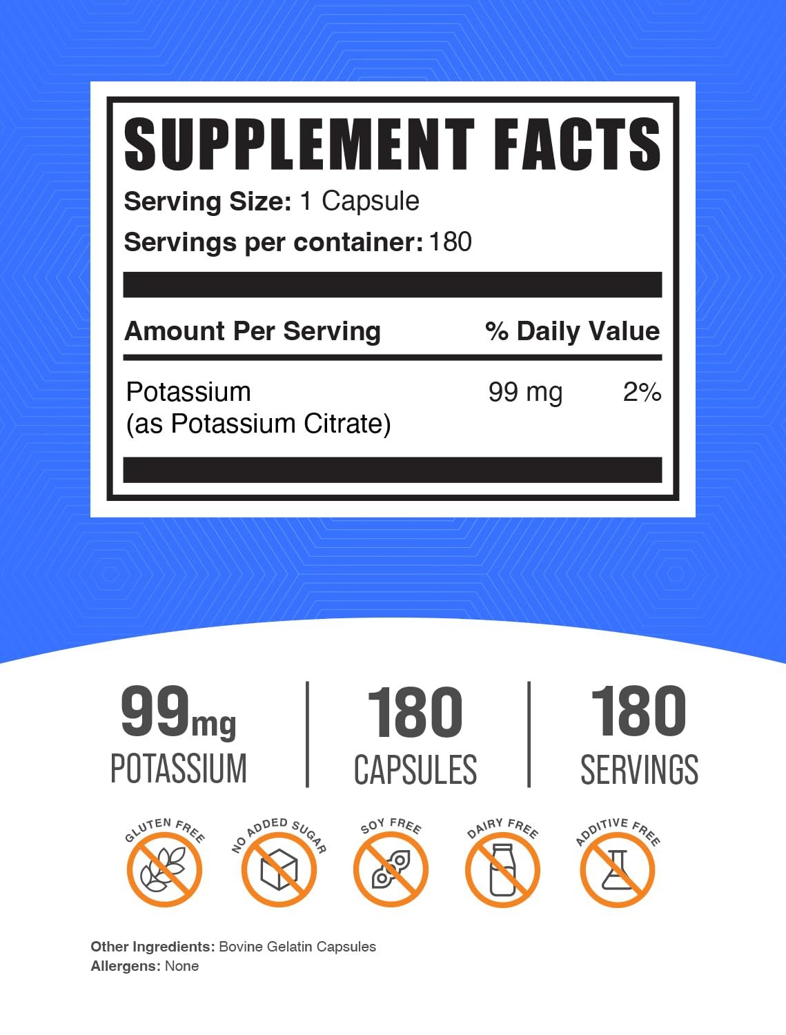 Potassium Citrate Capsules 99mg - 180 Count | BulkSupplements.com
