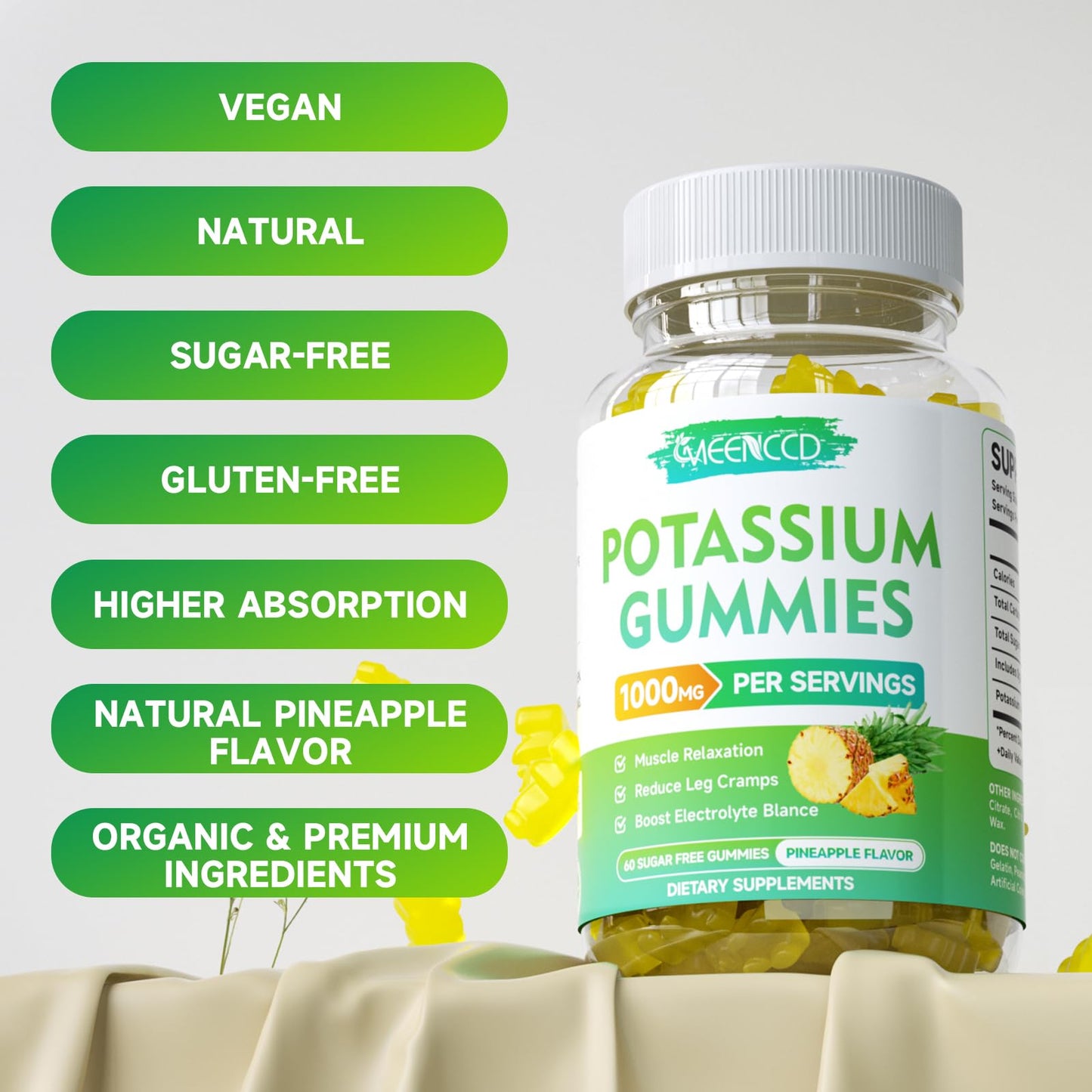 Potassium Citrate Gummies 1000mg - High Potency Potassium for Adults