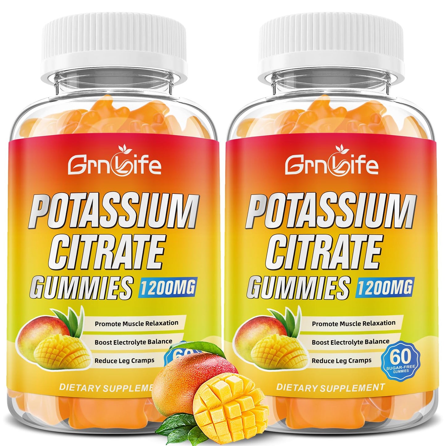 Potassium Citrate Gummies - 1200mg Potassium per Serving | Vegan Mango Flavor Gummies for Adults & Kids (120 Count)