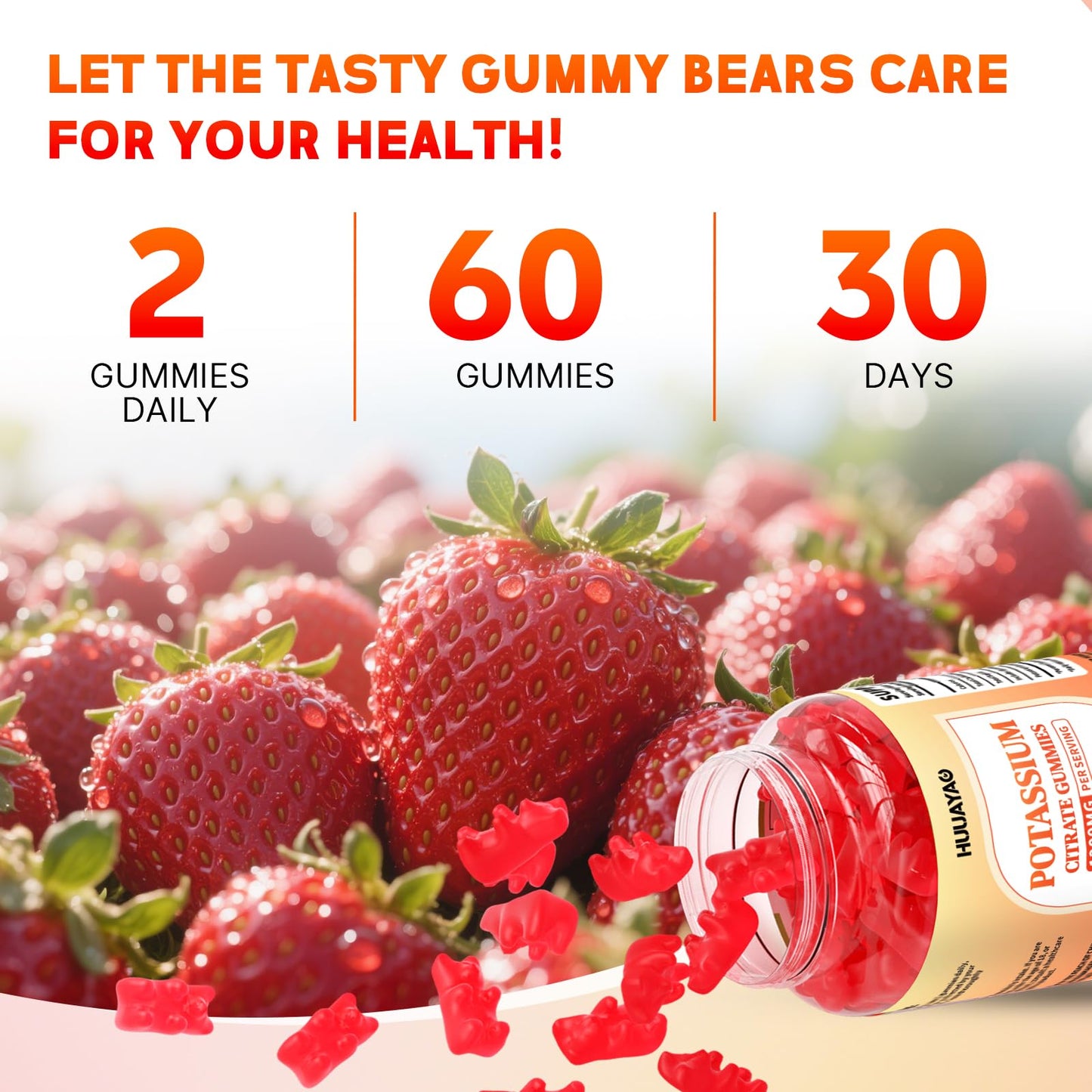 Potassium Citrate Gummies 1200mg – Sugar Free Strawberry, 60 Count | Leg Cramps & Muscle Health