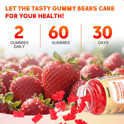 Potassium Citrate Gummies 1200mg – Sugar Free Strawberry, 60 Count | Leg Cramps & Muscle Health