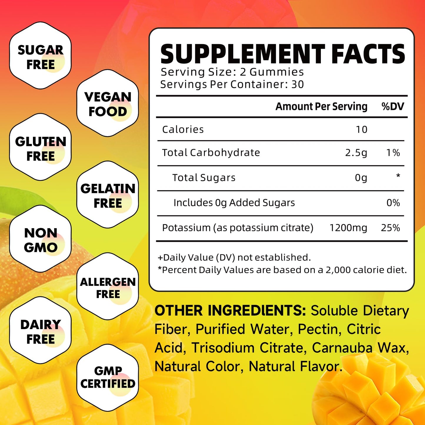 Potassium Citrate Gummies - 1200mg Potassium per Serving | Vegan Mango Flavor Gummies for Adults & Kids (120 Count)