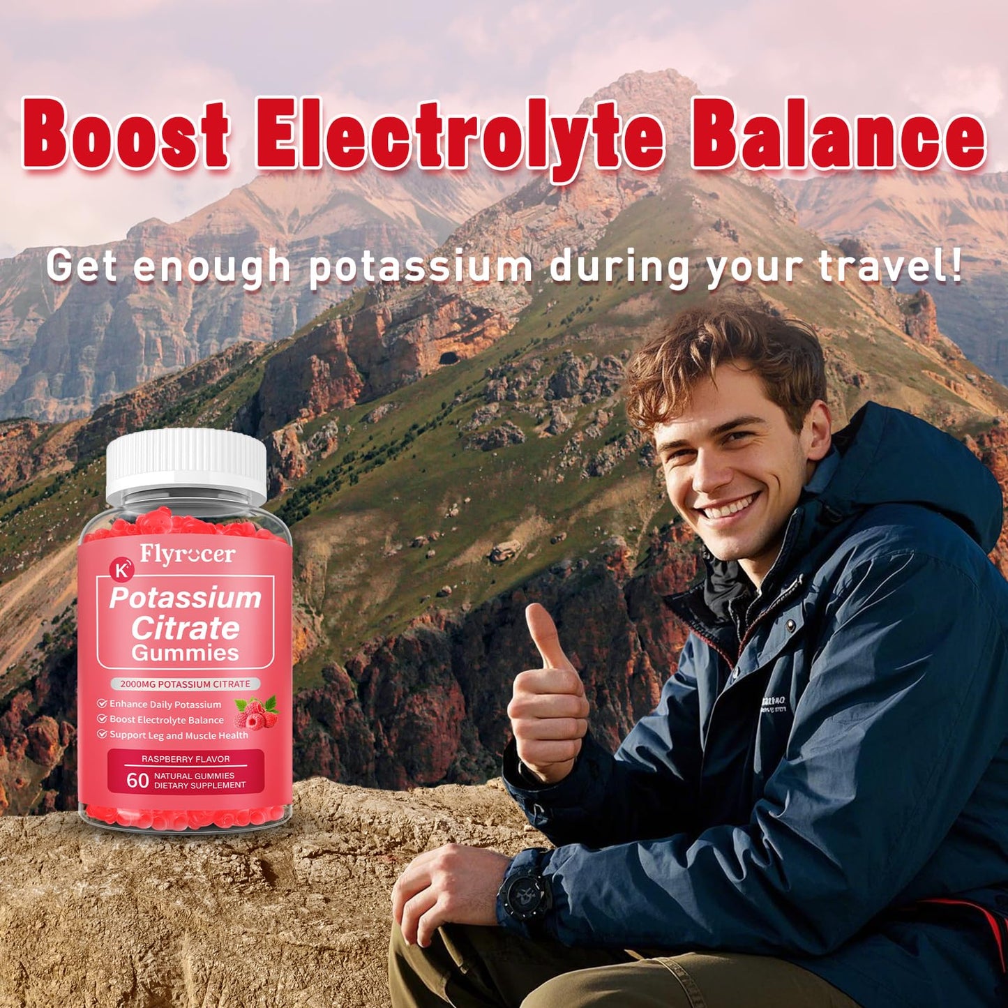 2 Pack Potassium Citrate Gummies – Raspberry, 120 Count | Supports Leg Cramps & Electrolyte Balance