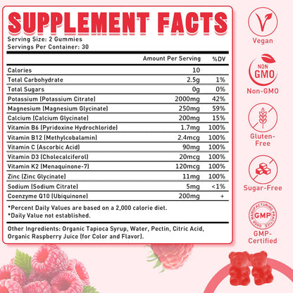 2 Pack Potassium Citrate Gummies – Raspberry, 120 Count | Supports Leg Cramps & Electrolyte Balance