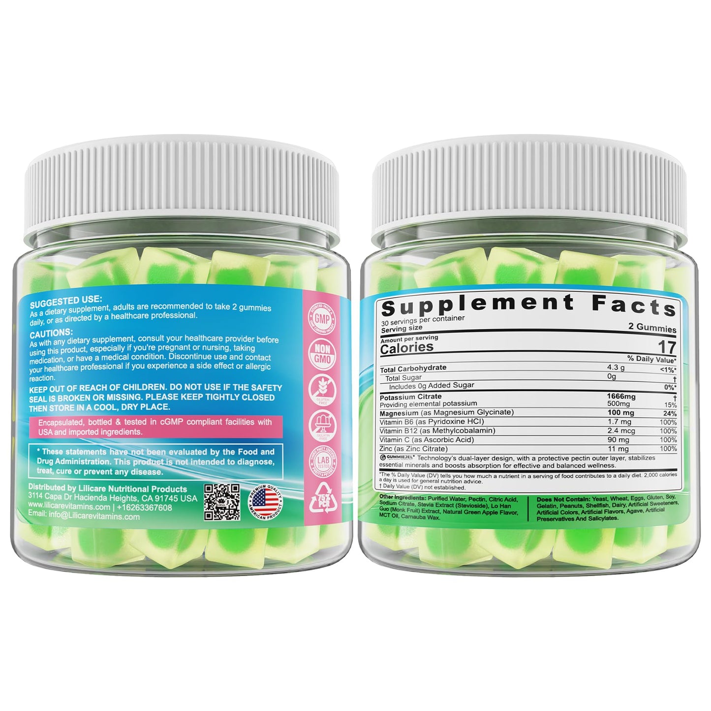 Potassium Citrate Gummies 1666mg – Vegan Electrolyte Gummies, 60 Count