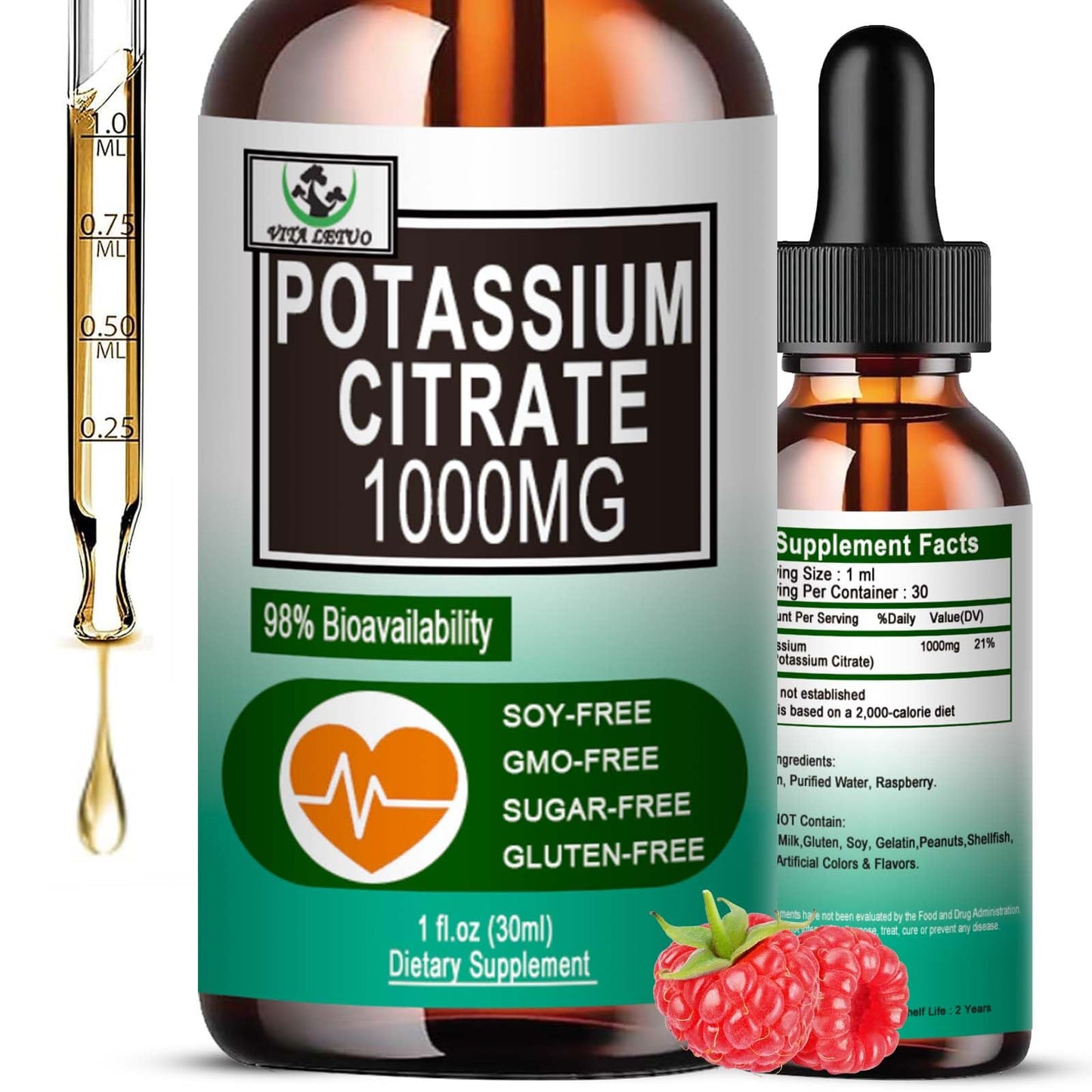 Potassium Citrate Liquid Drops 1000mg – Vegan, Muscle & Heart Health
