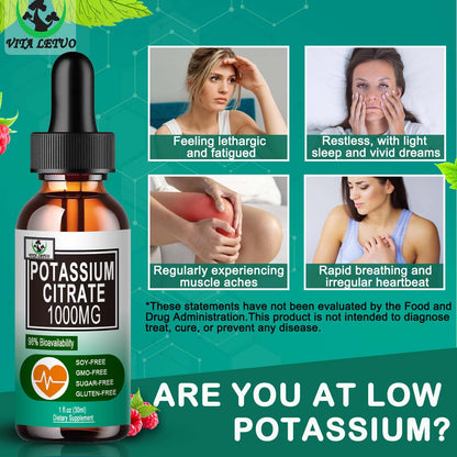 Potassium Citrate Liquid Drops 1000mg – Vegan, Muscle & Heart Health