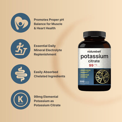 Potassium Citrate 99mg – 500 Caps | Chelated, Non-GMO