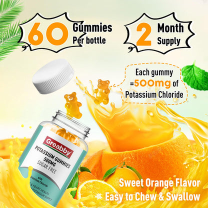 Potassium Gummies – Potassium Chloride Supplement for Adults | 60 Servings | Sugar-Free