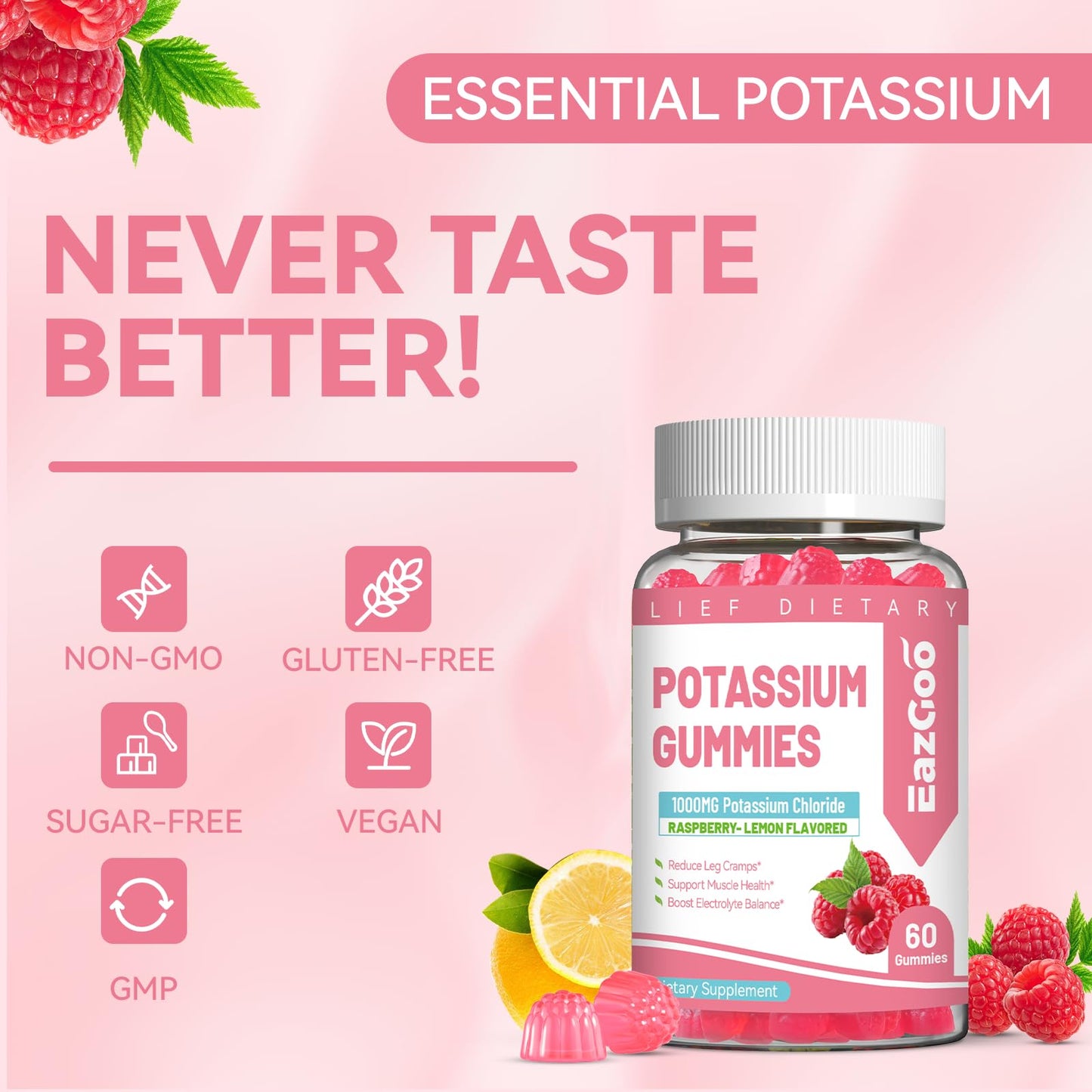 Potassium Gummies 1000mg – Sugar Free, Vegan (60 Count) | For Adults