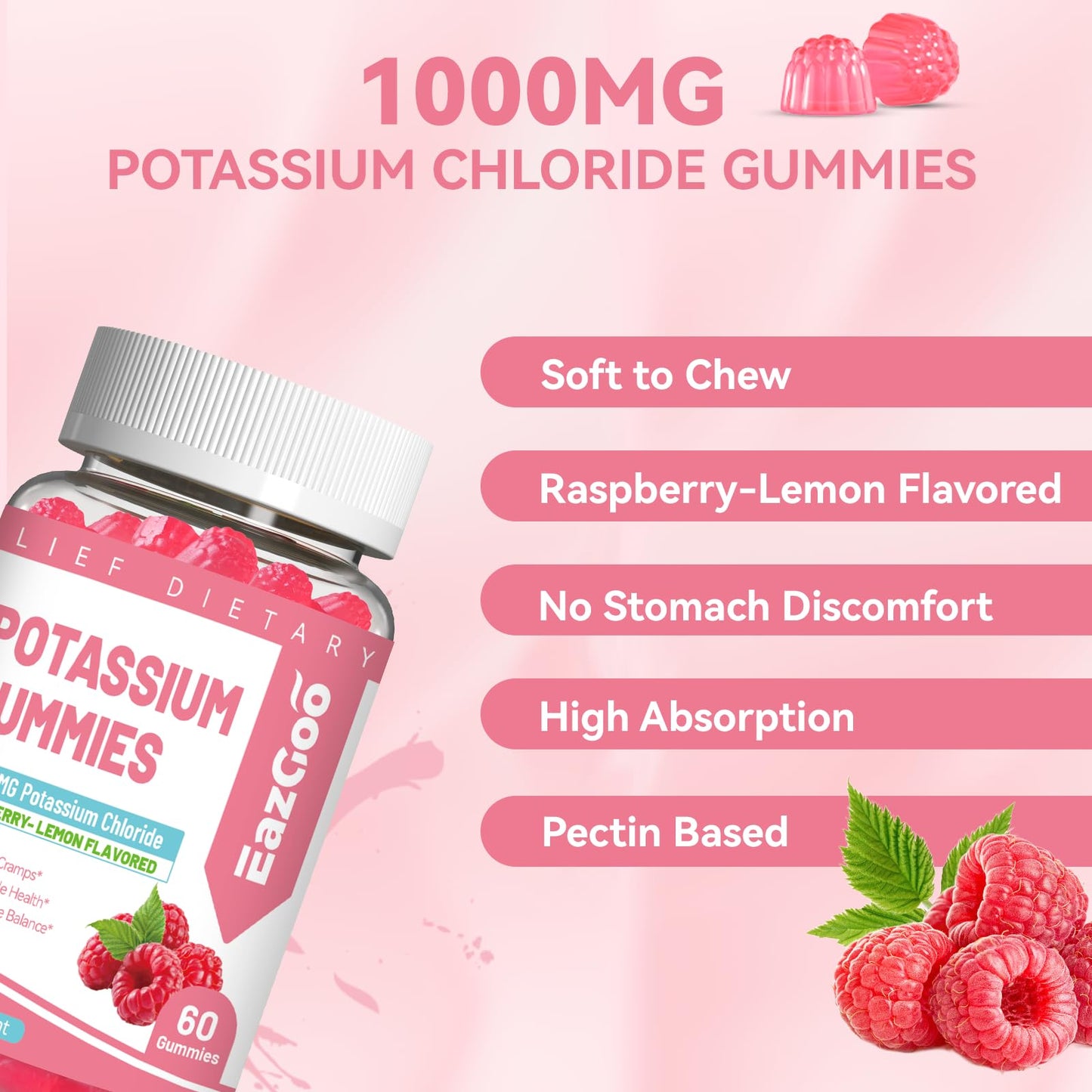 Potassium Gummies 1000mg – Sugar Free, Vegan (60 Count) | For Adults