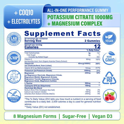Potassium Gummies 1000mg | Potassium Citrate with Magnesium Complex – Vegan 2-Pack