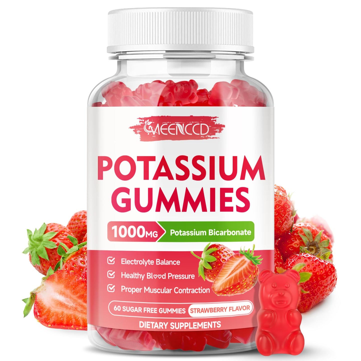 Potassium Gummies 1000mg – Strawberry (Sugar-Free) 60 Count