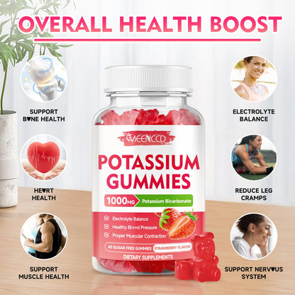 Potassium Gummies 1000mg – Strawberry (Sugar-Free) 60 Count
