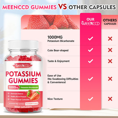 Potassium Gummies 1000mg – Strawberry (Sugar-Free) 60 Count