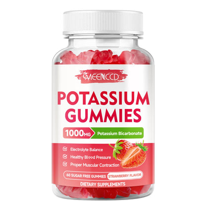 Potassium Gummies 1000mg – Strawberry (Sugar-Free) 60 Count