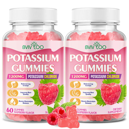 Potassium Gummies 1200mg Chloride – Muscle Health & Leg Cramps | Raspberry Flavor, 120 Count
