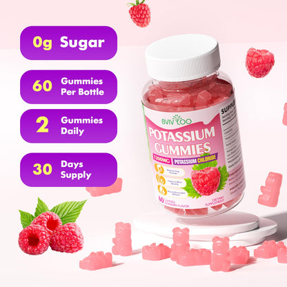 Potassium Gummies 1200mg Chloride – Muscle Health & Leg Cramps | Raspberry Flavor, 120 Count